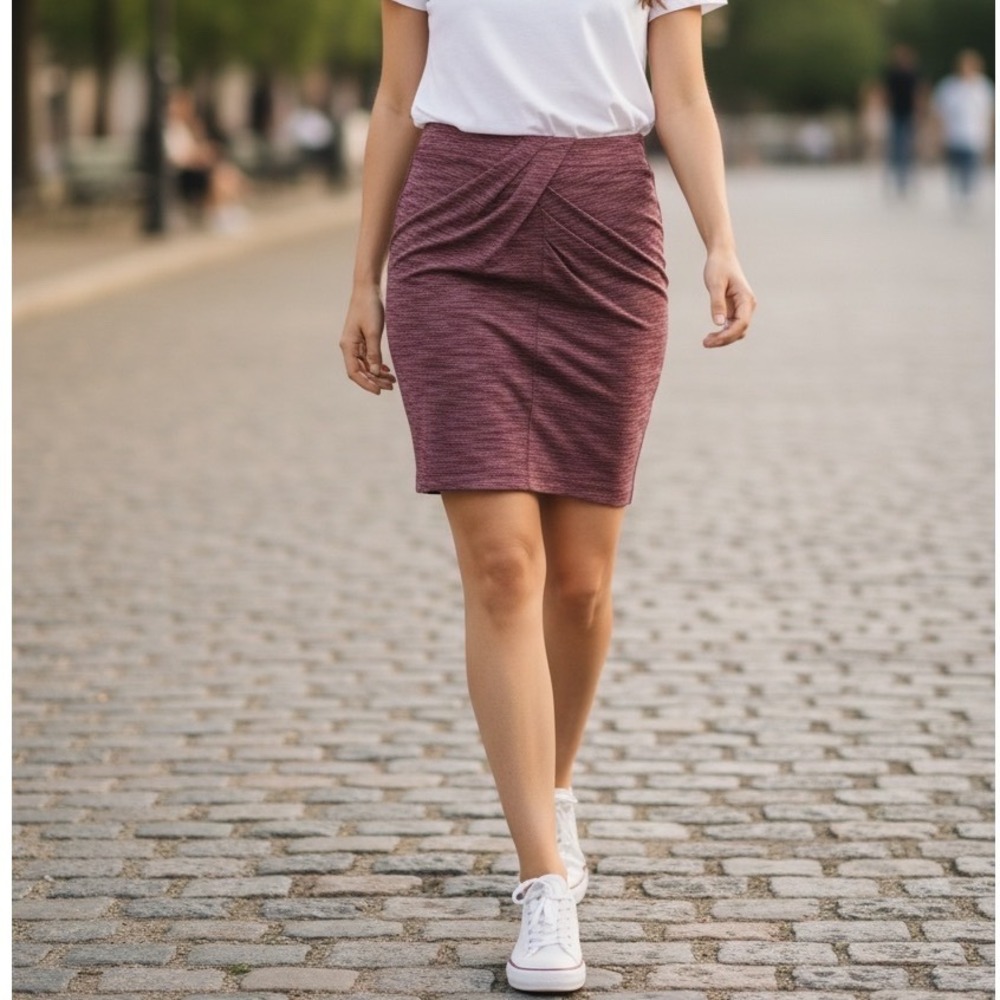 Lululemon where-to Bordeaux Drama Heathered Wrap Front Pencil Skirt Active Sz 6
